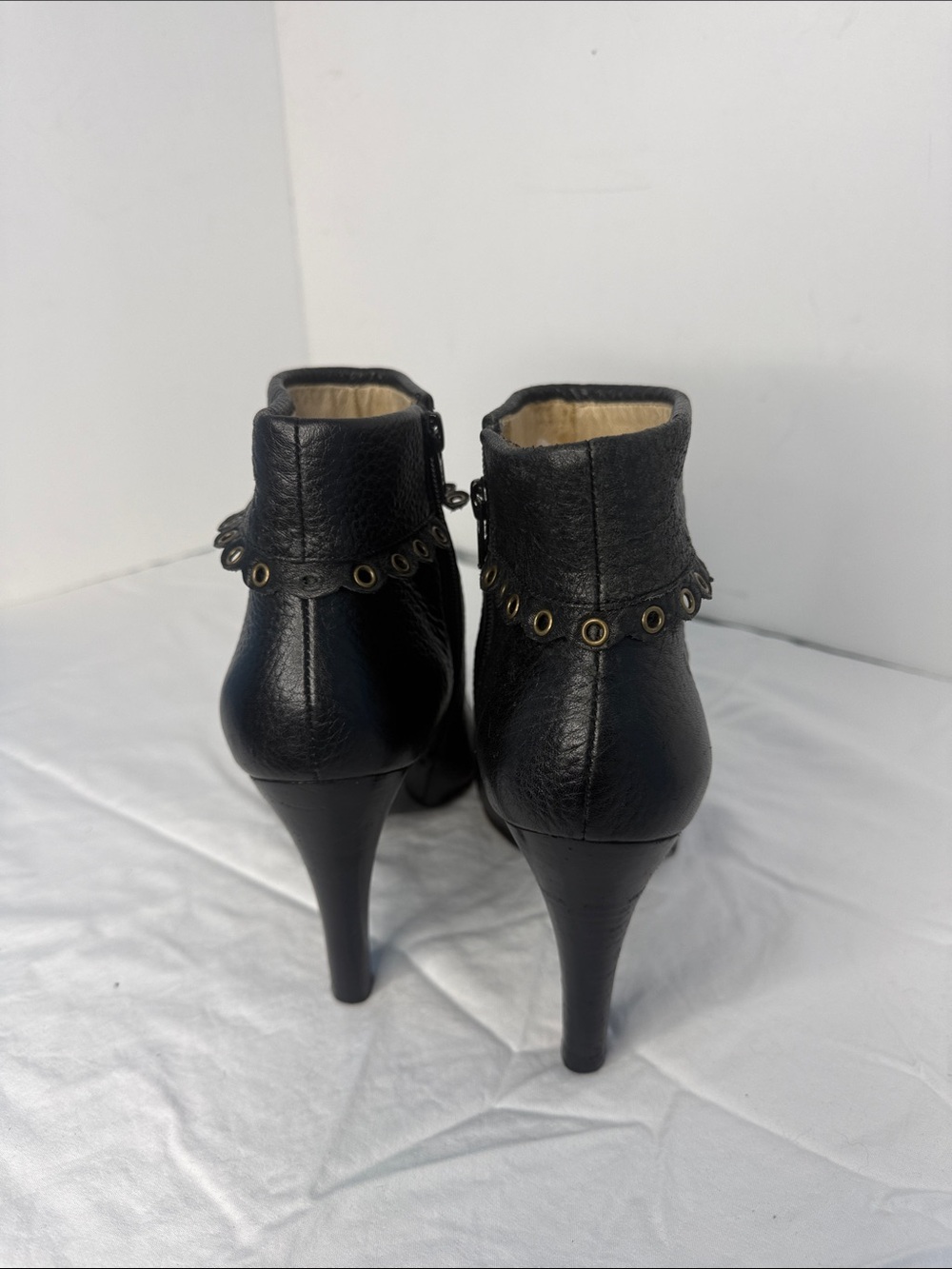 Black Leather Ankle Boots with Grommet Detail - Picture 3 of 8